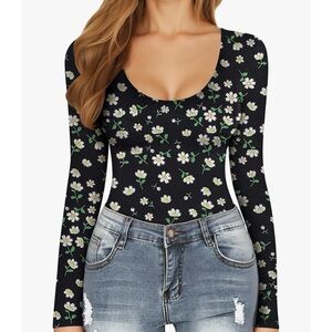 MANGOPOP Long Sleeve Bodysuit Color Little Daisy Size Small